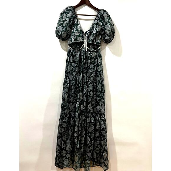 V. Chapman  Emma V-Neck A-Line Brocade Cutout Maxi Dress Size 2 NWT - Picture 9 of 13